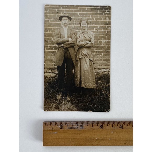 c1920 RPPC Young Man Woman Crossed Arms Sepia Tint Unposted Photo Postcard - Picture 10 of 10